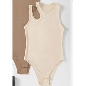 Shein Privé EZWear Cutout Ribbed Knit Bodysuit - Cream - S